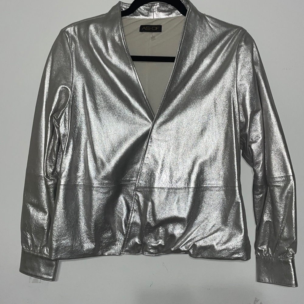 AS by DF silver metallic leather long sleeve blouse Beyonce Renaissance